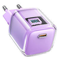 Мережевий зарядний пристрій Acefast A53 GaN PD30W / 3A Type-C зі швидкою зарядкою та дисплеєм Purple