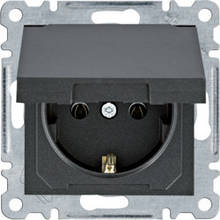 Розетка з з/к з кришкою Lumina, чорна, 16А/230В (WL1153)