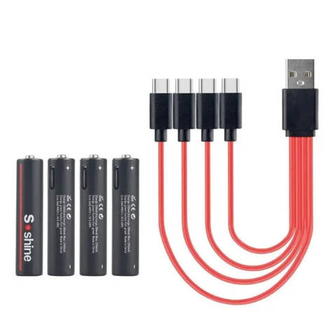 Акумуляторні Батарейки Soshine 1,5V 400 mAh з роз&apos;ємом Type-C, AAA, 4 шт, фото 1
