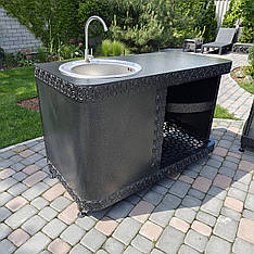 Стіл садовий металевий з мийкою з нержавійки