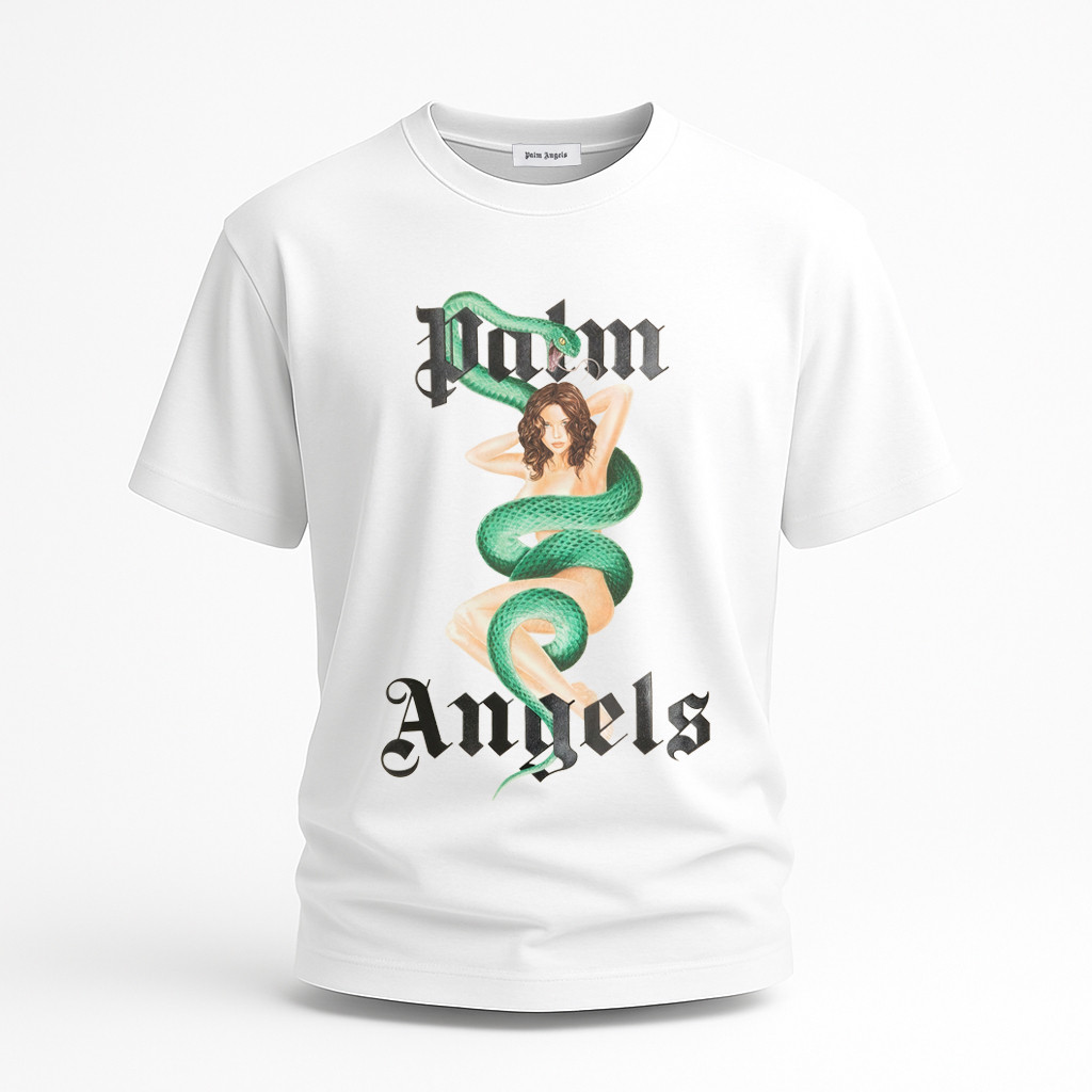 Чоловіча футболка Palm Angels біла, стиль Y2K, принт змія, фото 1
