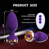 Силікональний анальний корок із вібрацією Rose з Д/К 3,5*9 см. Фіолетовий — Анальні іграшки, фото 3