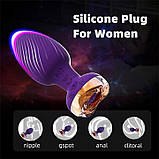 Силікональний анальний корок із вібрацією Rose з Д/К 3,5*9 см. Фіолетовий — Анальні іграшки, фото 2