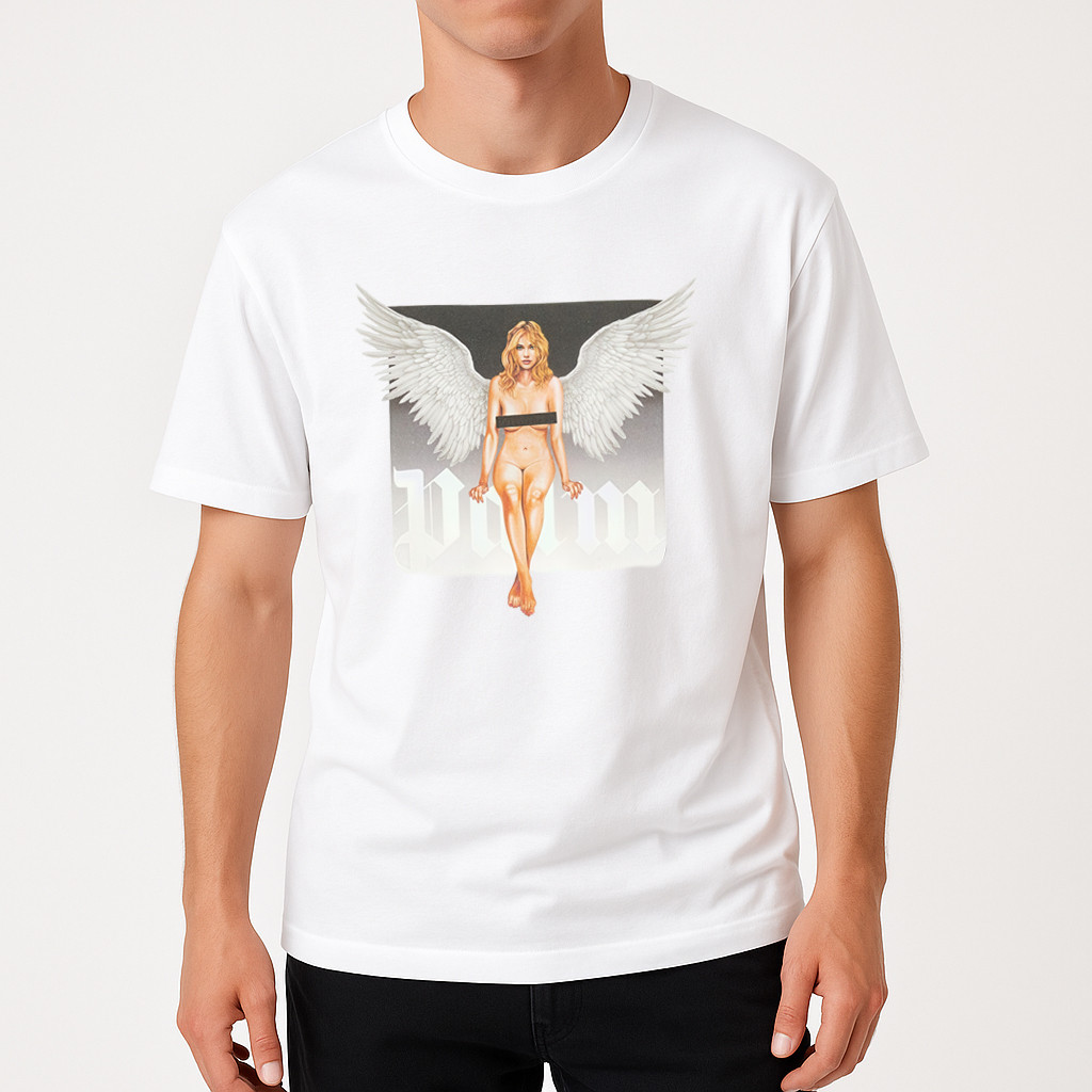 Чоловіча футболка Palm Angels біла, принт ангел, фото 1