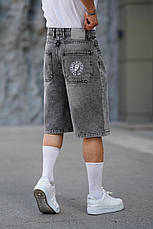 Чоловічі широкі джинсові шорти Baggy Chrome Hearts сірі бриджі Баггі з хрестами, фото 4