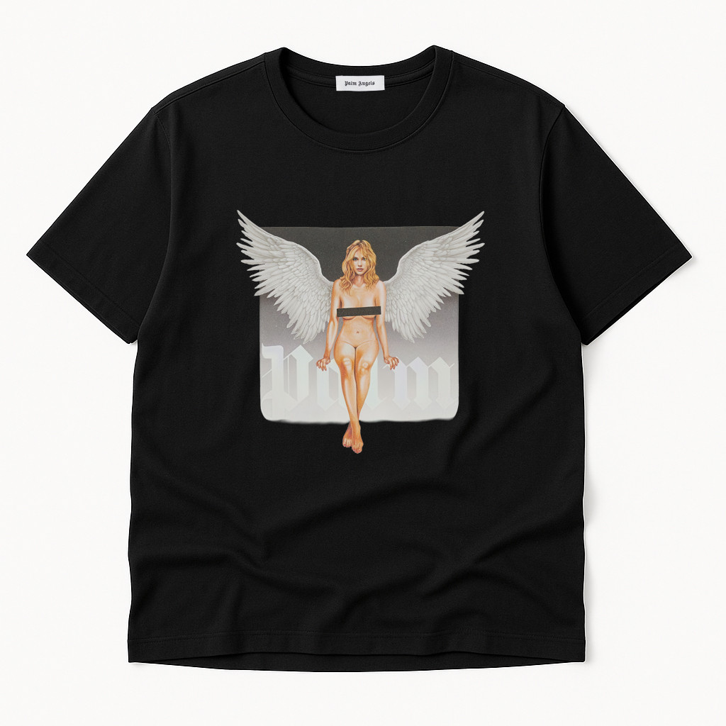 Чоловіча футболка Palm Angels чорна, принт ангел