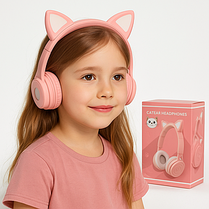 Дитячі Бездротові навушники LED з котячими вушками Wireless headSet Cat KWY-08 Рожеві