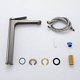 Змішувач високий GAPPO G1010-29 для накладного умивальника, збройова сталь, фото 7