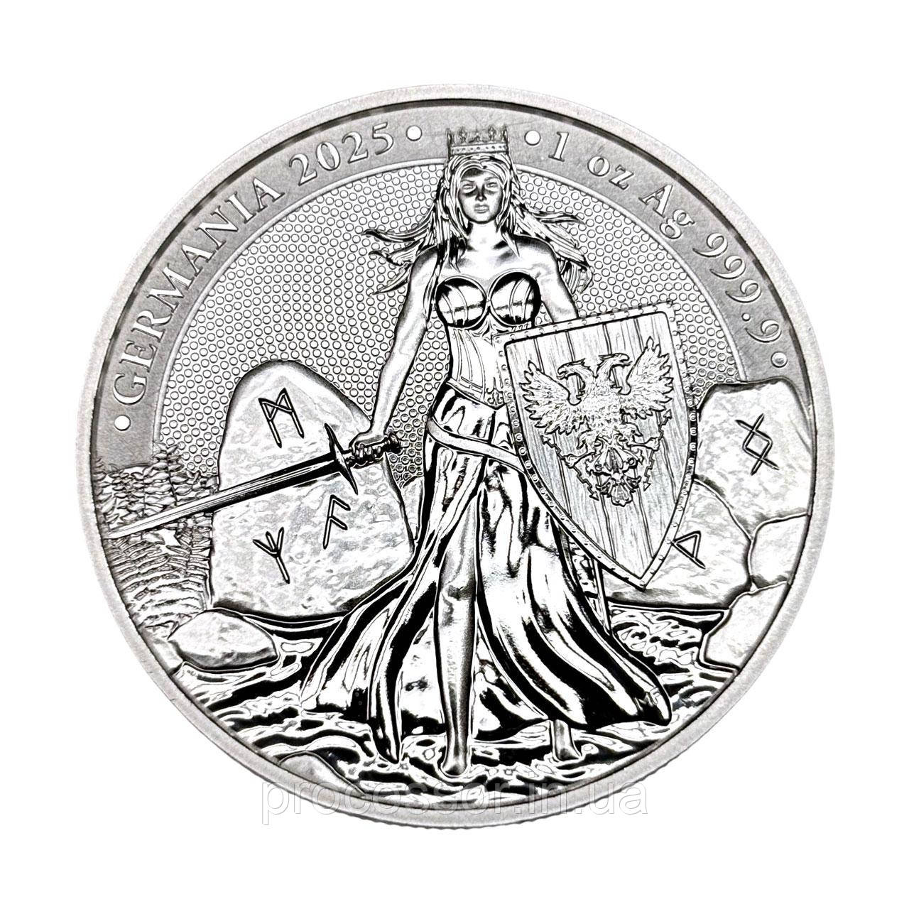 Срібна монета 5 Mark Germania 1 oz 2025 — сила, честь та культурна спадщина Європи, фото 1