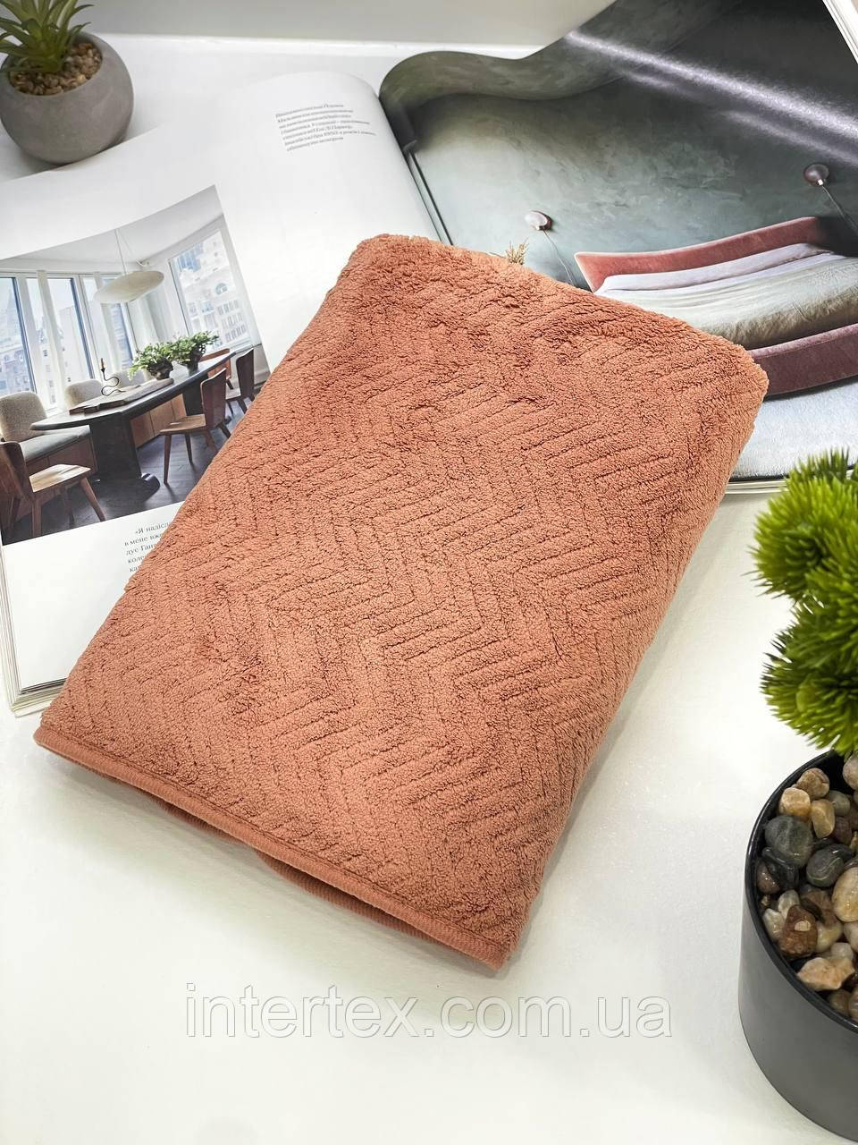 Рушник лицьовий мікрофібра Ялинка (мідний) 100х50 см., фото 1