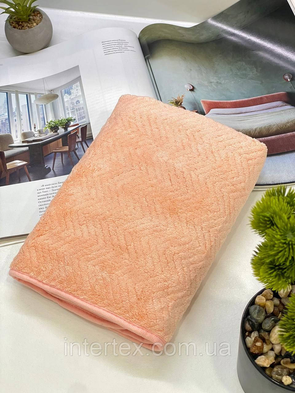 Рушник банний мікрофібра Ялинка (рожевий) 140х70 см., фото 1