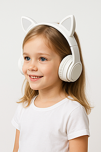 Дитячі Бездротові навушники LED з котячими вушками Wireless headSet Cat KWY-08 Білі