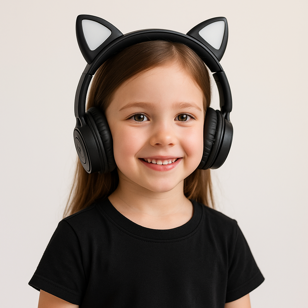 Дитячі Бездротові навушники LED з котячими вушками Wireless headSet Cat KWY-08 Чорні