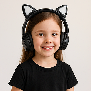 Дитячі Бездротові навушники LED з котячими вушками Wireless headSet Cat KWY-08 Чорні