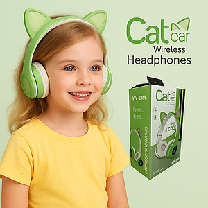 Дитячі бездротові навушники LED з котячими вушками Wireless headSet Cat ear VIV-23M Зелені