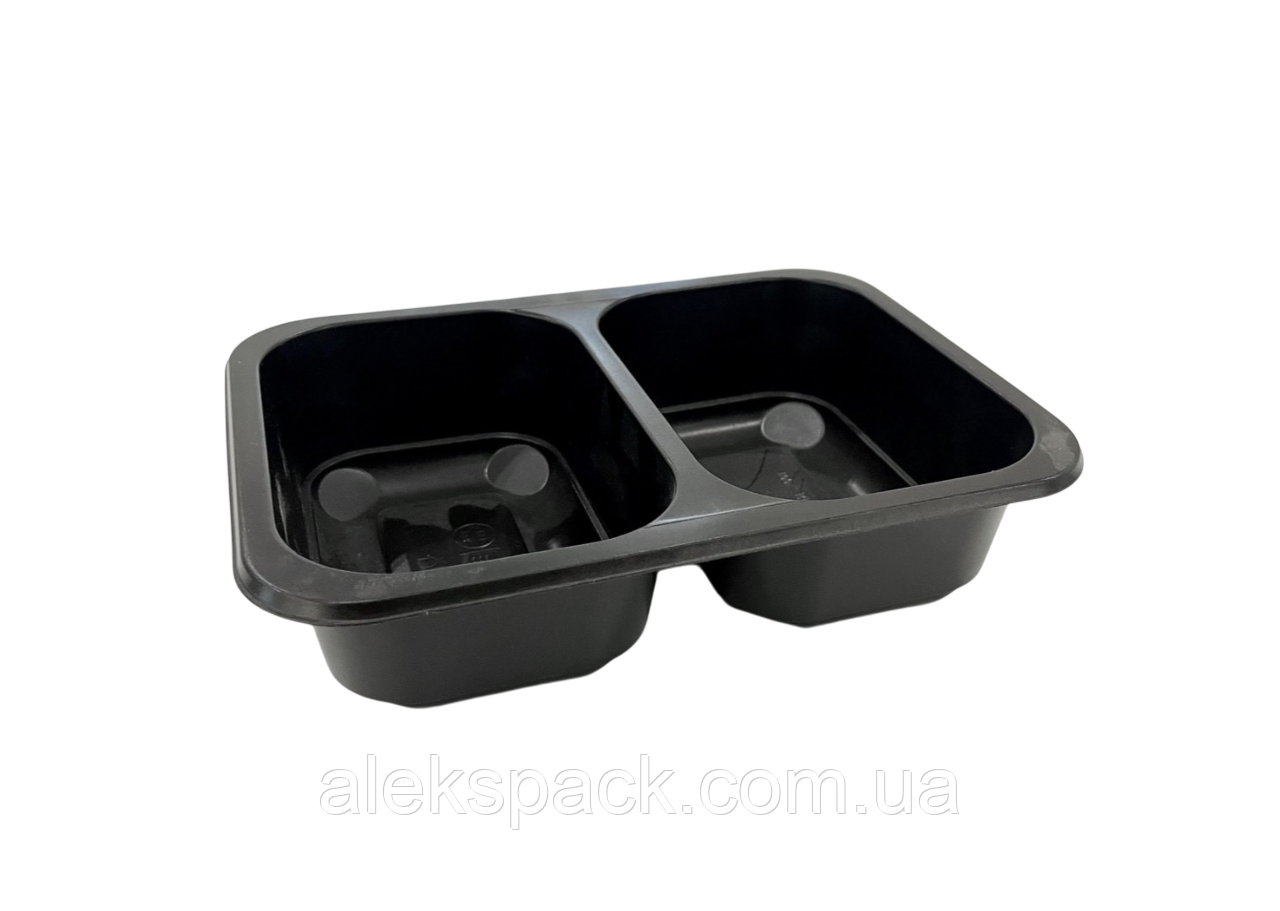 010949 Контейнер чорний 187*137*48мм 2-секц.,750 мл РР (50/500), фото 1