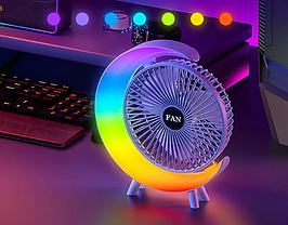 Портативний настільний вентилятор з LED-підсвіткою й USB зарядкою — 3 швидкості, компактний і тихий, фото 4