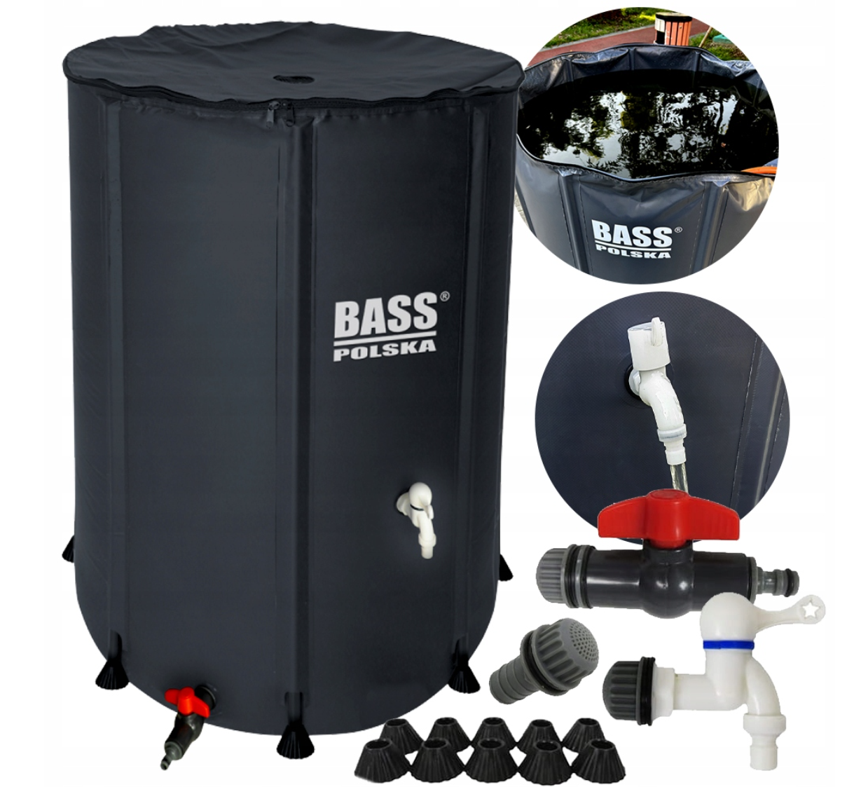 Складна бочка для дощової води 1000 л ,з краном  Bass Polska BH8000 чорна ПВХ