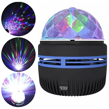 Диско-куля проектор LED Magic Ball з USB, обертаюча підставка, RGB підсвітка, нічник (KG-12758)