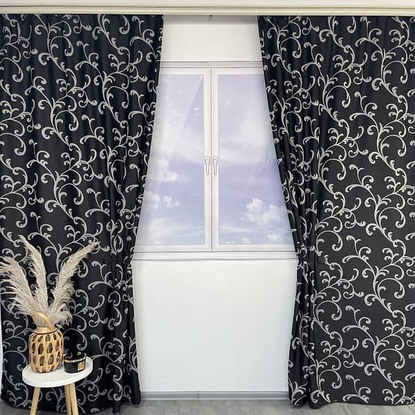 Готовий комплект щільних штор на тасьмі з підхватами 150х270 см Колір чорний, фото 1