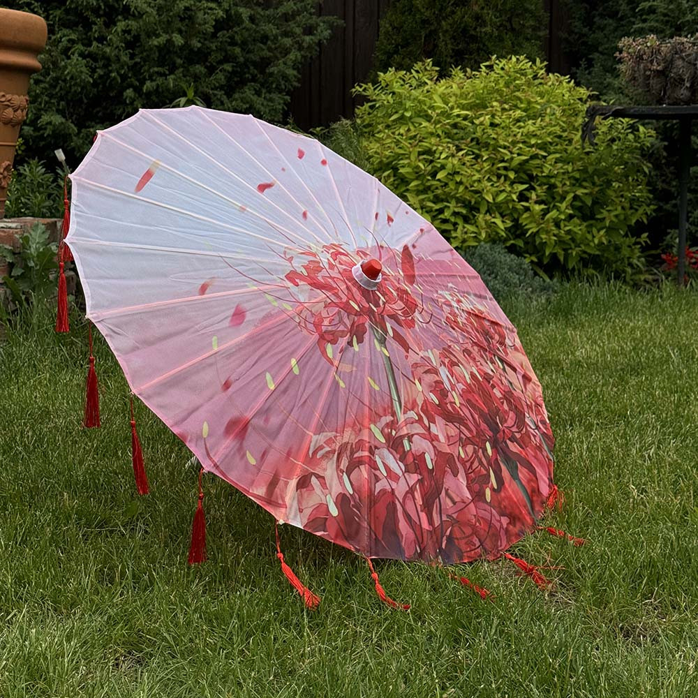 Парасолька для фотосесій червона з китицями | китайська традиційна парасолька, фото 1