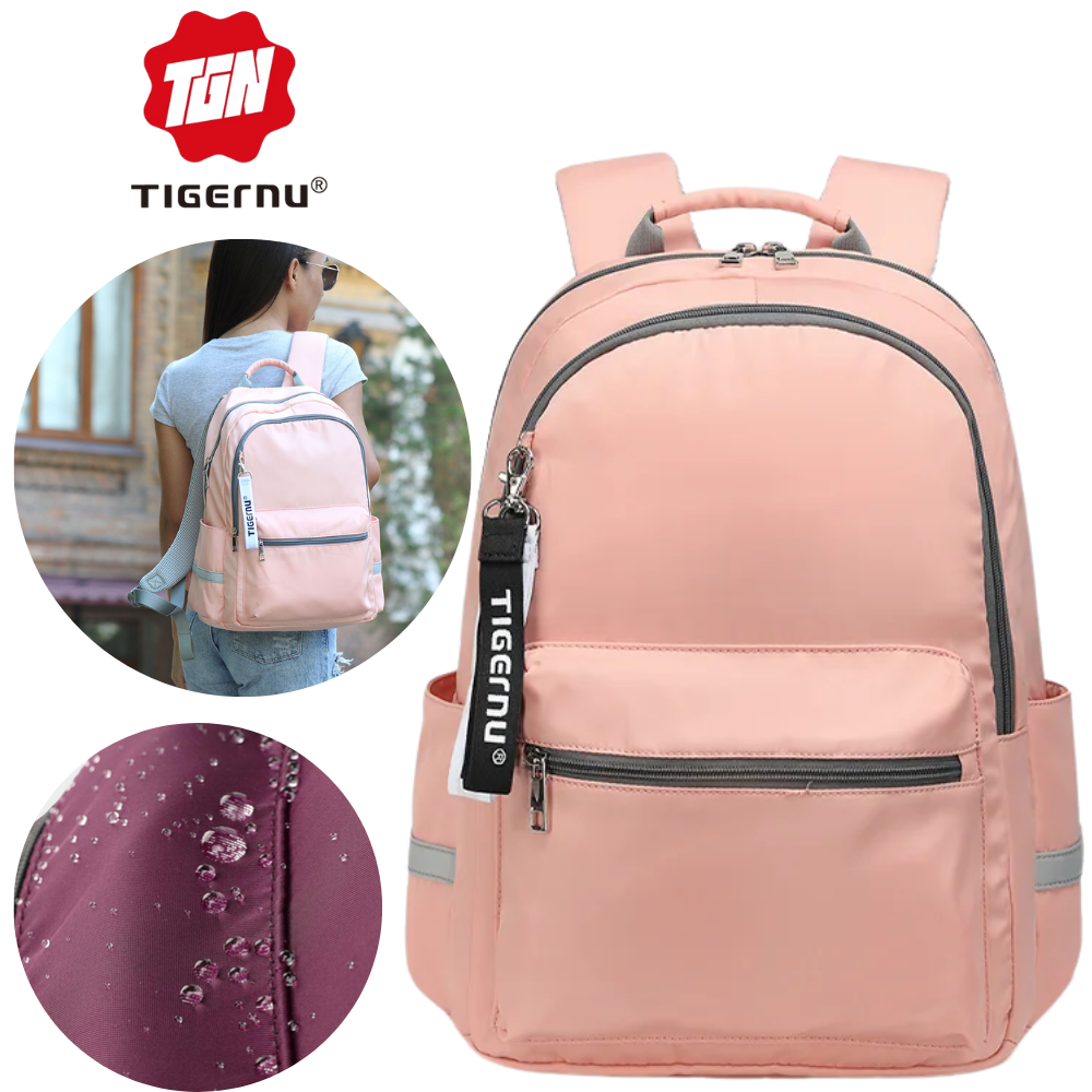 Жіночий міський рюкзак повсякденний тканинний вологостійкий міцний з відділенням для ноутбука рожевий Tigernu, фото 1