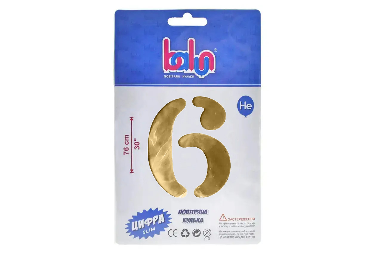 Фольгована кулька цифра "6" royal gold Balun 30" (76 см) 1 шт