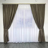 Штори з льону Готовий комплект штор на тасьмі Колір коричнево сірі, фото 2