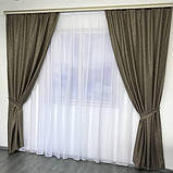Штори з льону Готовий комплект штор на тасьмі Колір коричнево сірі, фото 3