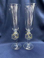 Весільні келихи (бірочки золото Mr&Ms)