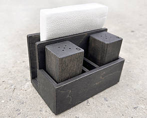 Набір спецівників з серветницею для ресторану. Дерев'яні спецівники для солі та перцю (№8) чорний структурний, фото 2