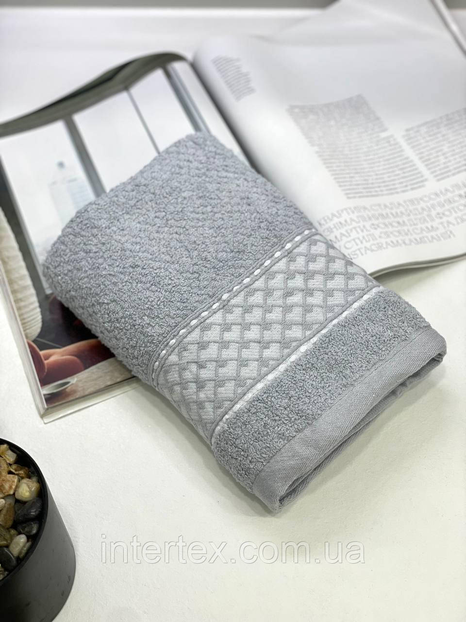 Рушник лицьовий махровий Геометрія (світло-сірий) 100х50 см., фото 1