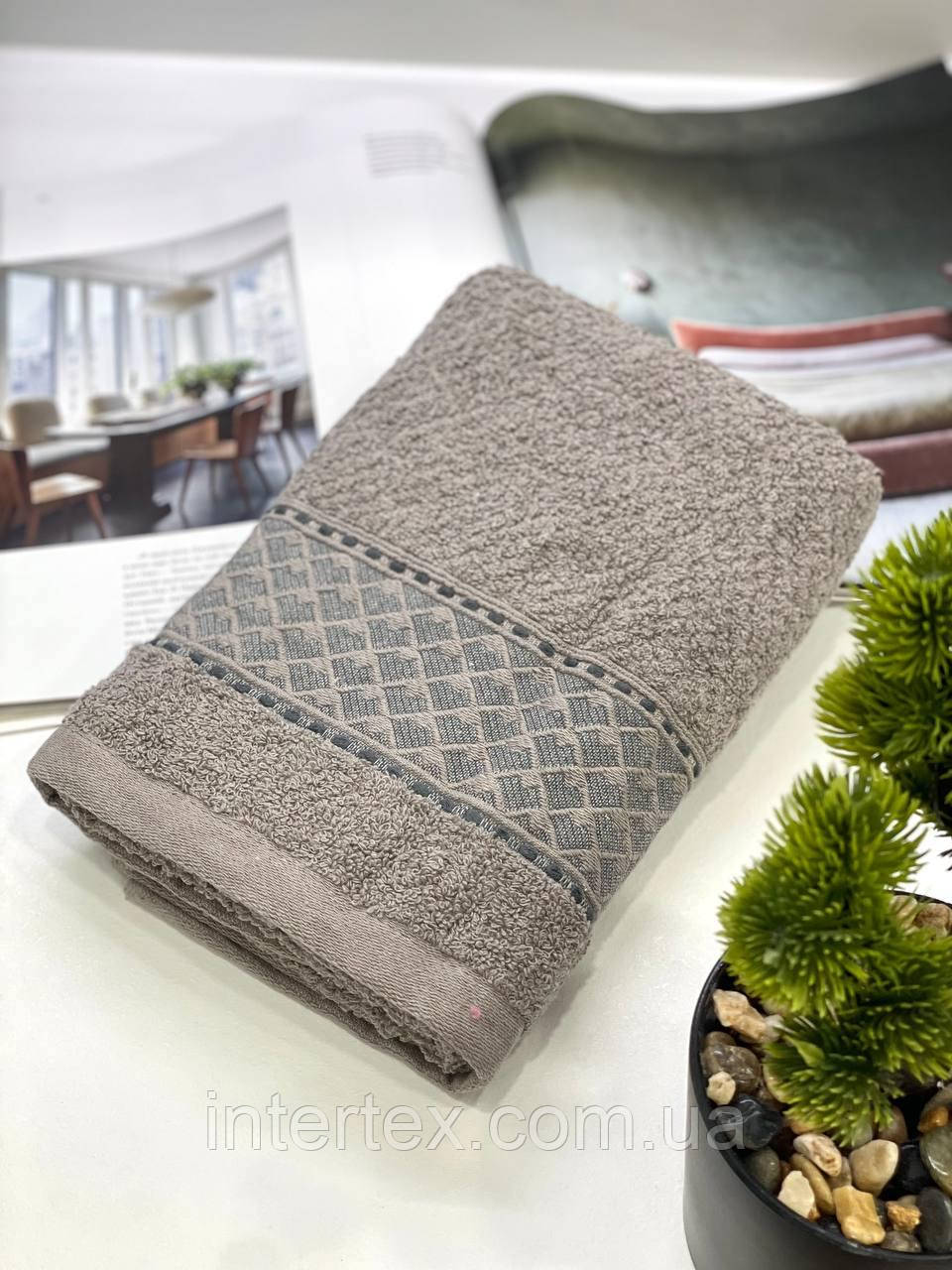 Рушник банний махровий Геометрія (сіро-коричневий) 140х70 см., фото 1