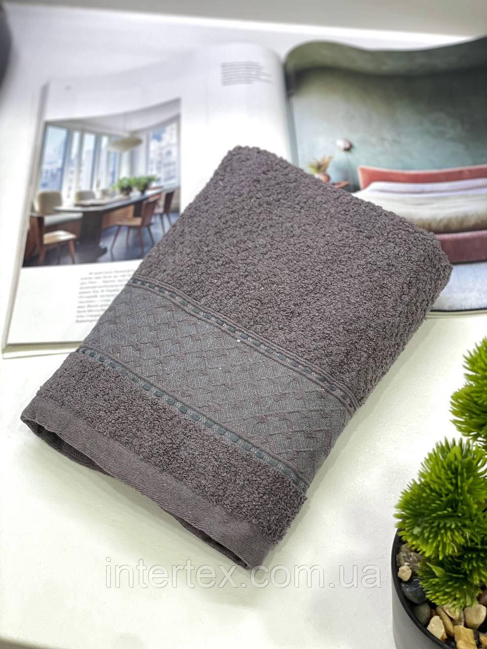 Рушник лицьовий махровий Геометрія (темно-коричневий) 100х50 см., фото 1