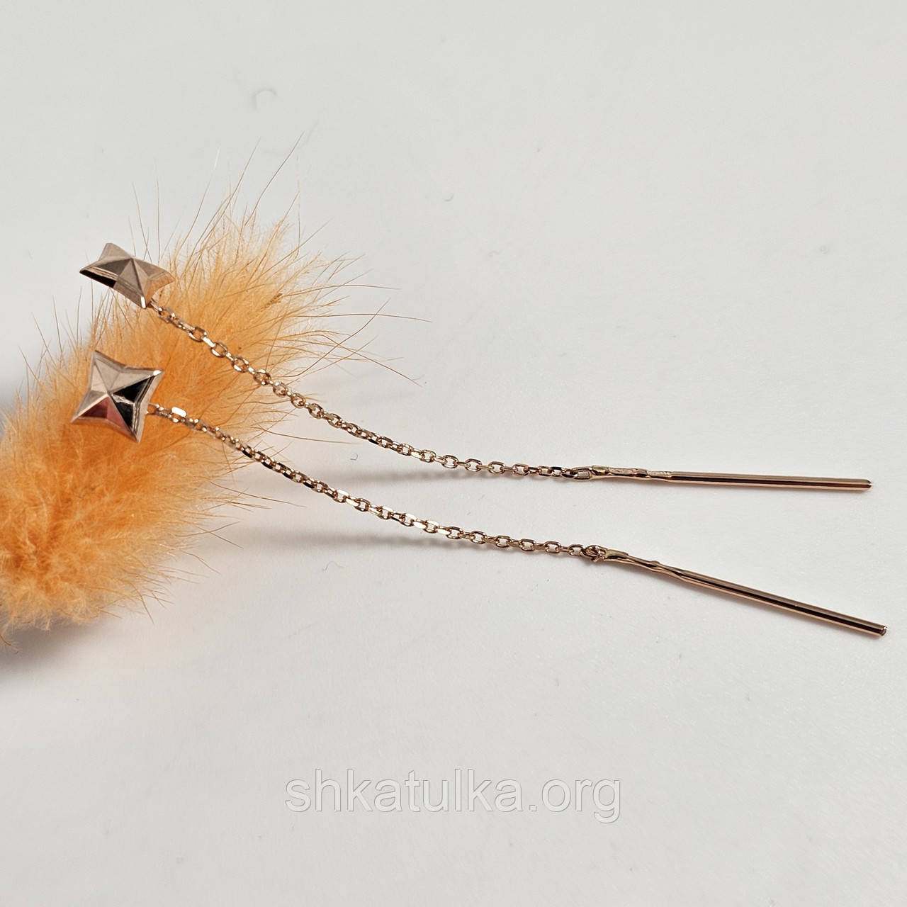 Сережки протяжки золоті з золотими підвісками без каменів, фото 1