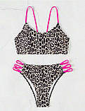 Роздільний купальник з леопардовим принтом та малиновими резинками - леопард S (KUP-ROZ-LEO-COL), фото 4