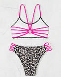 Роздільний купальник з леопардовим принтом та малиновими резинками - леопард S (KUP-ROZ-LEO-COL), фото 5