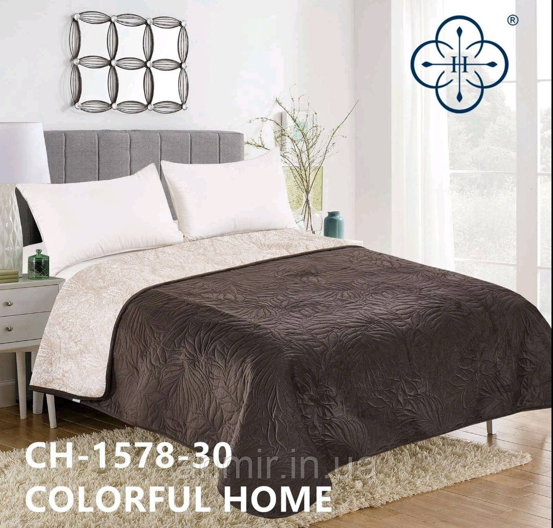 Покривало велюрове ЛІСТЯ розмір євро 200х230 см, кольору міксом