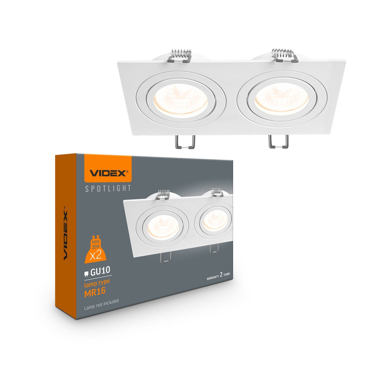 LED стельовий подвійний точковий світильник VIDEX SPF23S під лампу GU10 врізний Білий (VL-SPF23S-W)