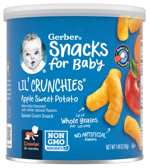 Кукурудзяні палички Gerber Lil' Crunchies для малюків від 8 місяців з яблуком та бататом, 42г, фото 1