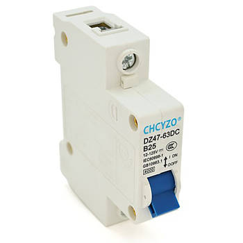 Автомат постійного струму 25А, 12-125V, 1P, CHCYZO DZ47-63DC-B25 / Модульний автоматичний вимикач