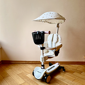 Дитячий самокат-трансформер 5в1 Lumpurini Veturio Pro має сидіння, батьківську ручку, бортик, біговел, толокар