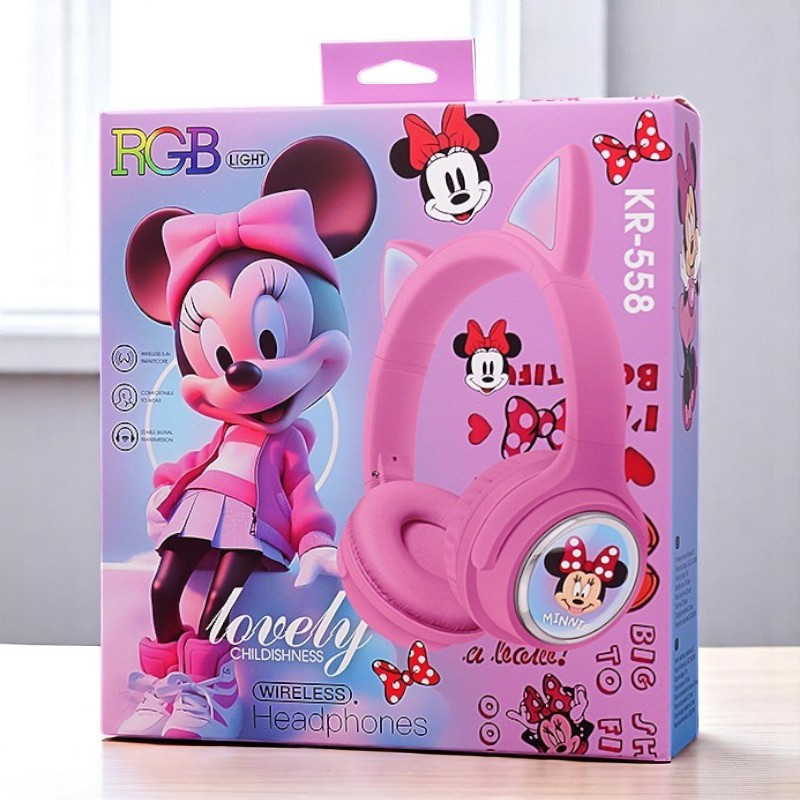 Бездротові дитячі навушники KR-558 RGB Mini Mouse Дитячі Bluetooth навушники з LED-підсвічуванням, рожеві