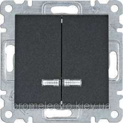 Вимикач з підсвічуванням 2-клавішний Lumina, чорний, 10АХ/230В (WL0243)