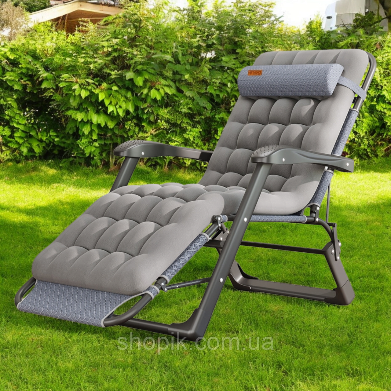 Розкладне крісло шезлонг садовий із подушкою та матрацом WCG FCB-S03PP розкладачка лежак для відпочинку в саду, фото 1