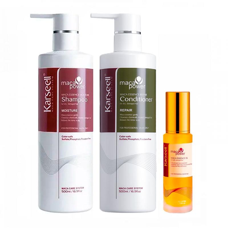 Набір Karseell Мaca Essence Repair TRIO шампунь, кондиціонер, олійка для пошкодженого волосся, 500/500/50 мл