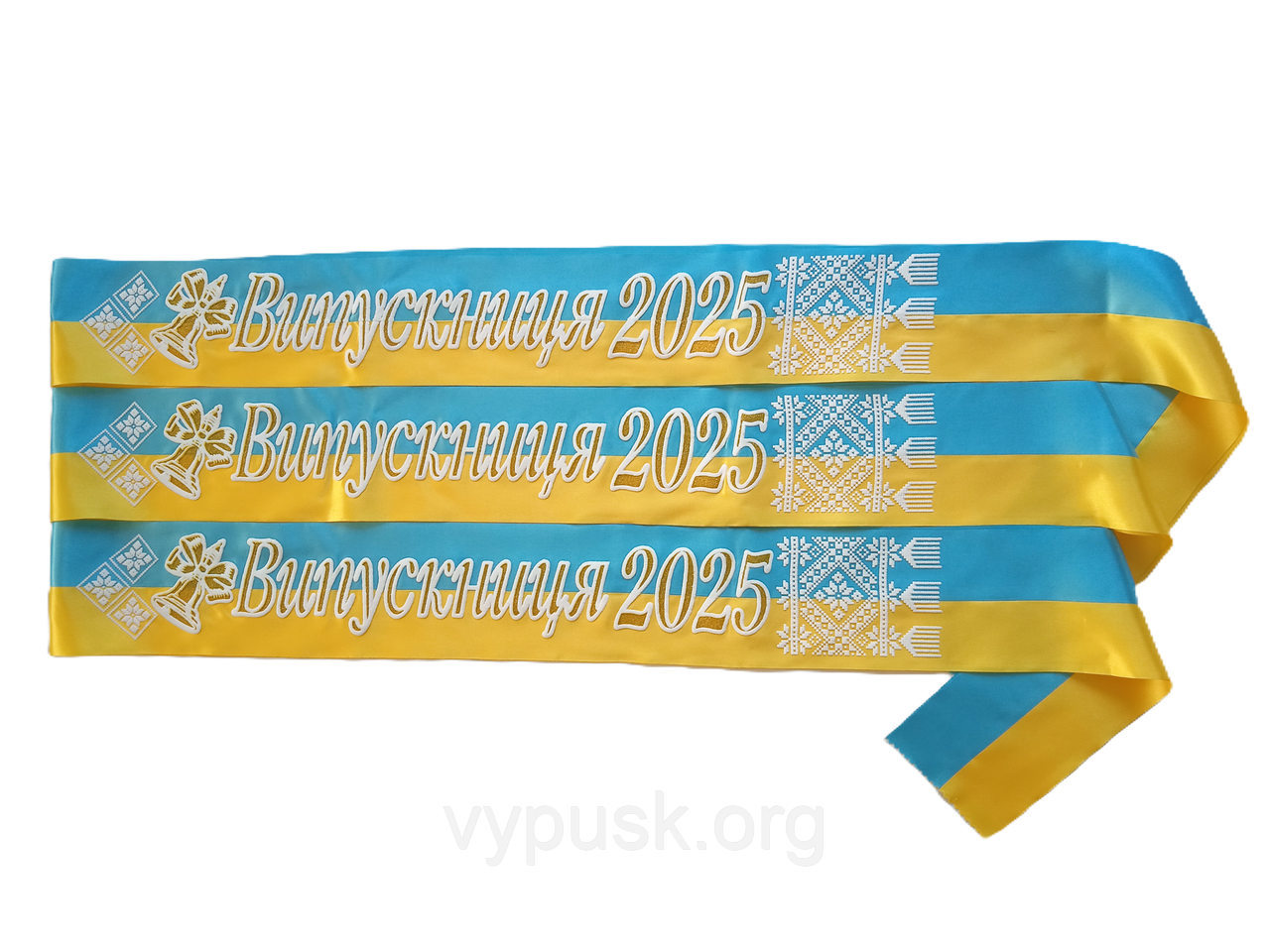 Стрічка Випускниця  2025 синьо-жовта атласна з об'ємним написом, фото 1