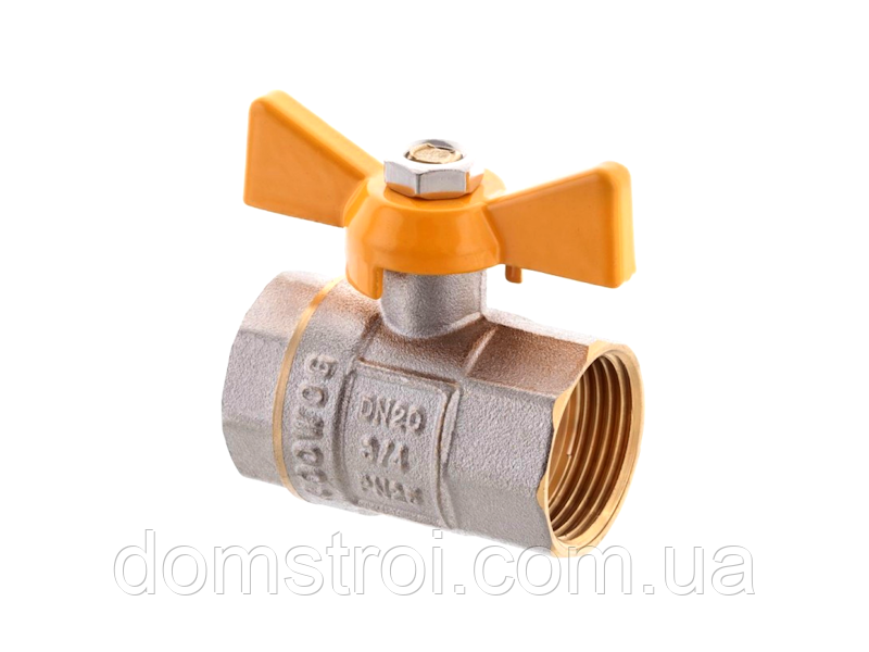 Кран кульовий латунний газовий 1/2" ГГ метелик