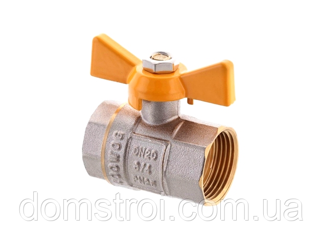 Кран кульовий латунний газовий 1/2" ГГ метелик, фото 1