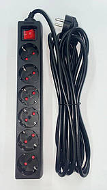 Мережевий фільтр-подовжувач Logan SFB6-5, 6 розеток, 5 м, із заземленням, чорний